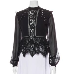 Self Portrait Lace Pattern Mock Neck Blouse